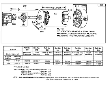 Electric Starter And Chart Diagram and Parts List for 190705-5636-XX  Briggs and Stratton Engine
